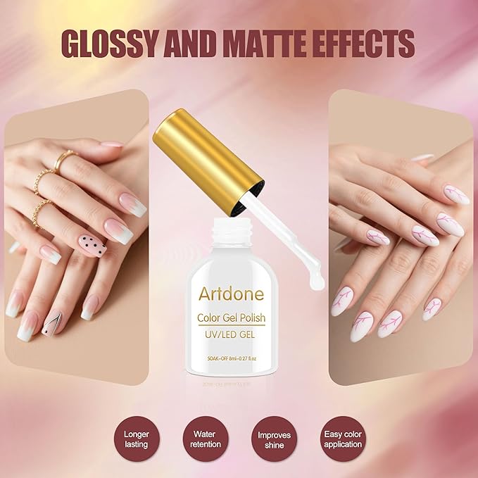 Artdone Sheer Gel Nail Polish Set Jelly UV Gel 6 Colors Translucent Milky White Pink Nude Brown Colors Nail Polish For All Seasons
