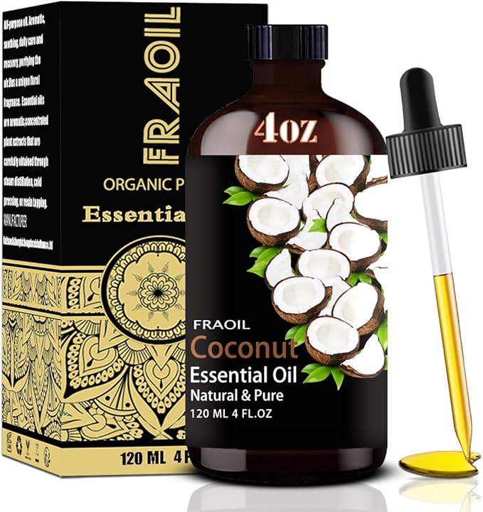 Coconut Essential Oil, Coconut Oil 4 Fl Oz 120ML for Diffuser Humidifier Yoga Cleaning DIY Candle Soap Making Perfume Gift for Women Essential Oils