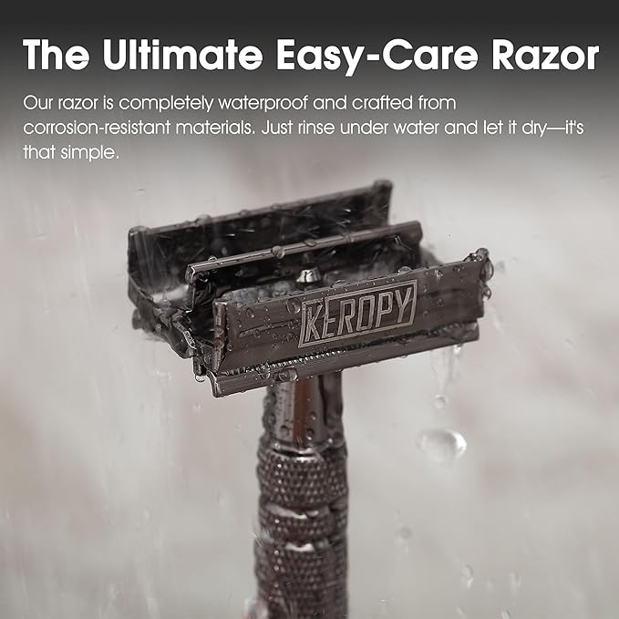 Double Edge Safety Razor for Men with 10 Blades - Christmas Stocking Stuffers for Men, Dad, Husband - Unique Holiday Gifts, Eco-Friendly Butterfly Open Razor for a Close Shave - Gloss Black