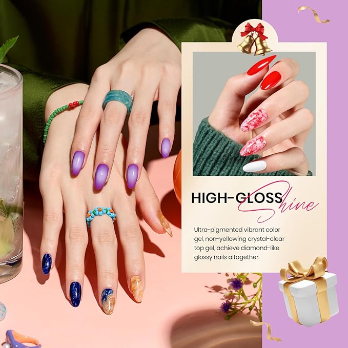 beetles Gel Polish Christmas Gel Nail Polish Set 32 Winter Colors with Base Top Coat Burgundy Red Blue Purple Brown Orange Green Pink Black White Uv LED Lamp Nails Gifts for Women Fingertip Palette