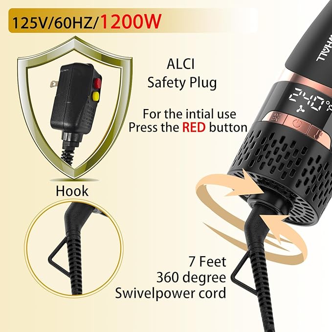 Nicebay Hair Dryer Brush, Blow Dryer Brush for Women Fast Styling, One Step Blowout Brush with Display Screen-Less Frizz, More Shine, Oval Ceramic Barrel, Negative Ion