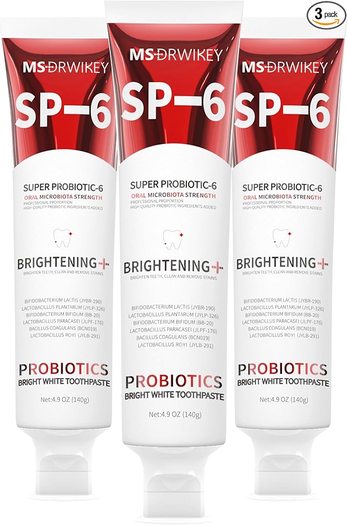 SP-6 Probiotic Whitening Toothpaste - Enhanced Formula with 6 Probiotics for Teeth Whitening and Gum Health - Enamel-Safe, Fluoride-Free, Fresh Mint Flavor, 4.6oz (3)
