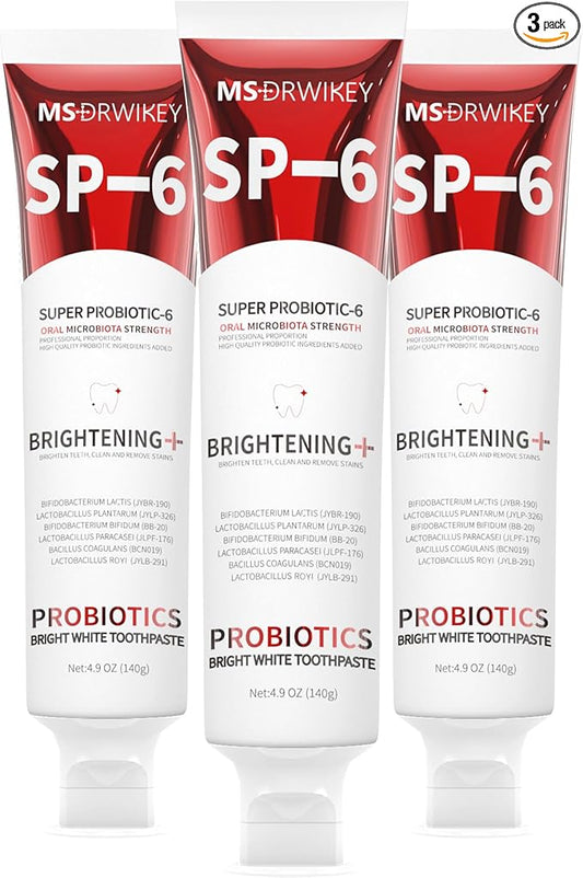 SP-6 Probiotic Whitening Toothpaste - Enhanced Formula with 6 Probiotics for Teeth Whitening and Gum Health - Enamel-Safe, Fluoride-Free, Fresh Mint Flavor, 4.6oz (3)
