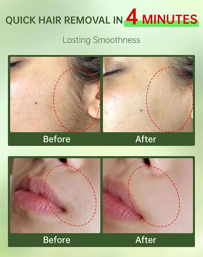 Painless Facial Hair Removal Cream for Women - Sensitive Skin 2-in-1 Kit with Soothing Cream | Upper Lip & Chin Hair Remover | At-Home Depilatory (4 Min, 7 Days Smooth),2.03 Fl Oz