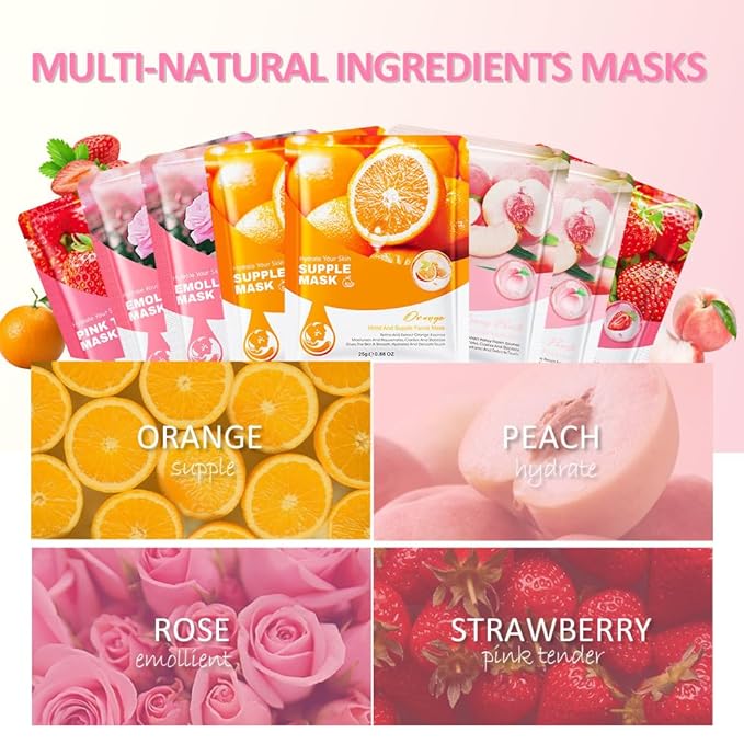 Kaely 8 Pack Variety Sheet Masks, Spa Party Face Masks for Kids Teens Skincare Set, Girls Night Facial Masks Skin Care, Moisturize Soothe for All Skin Types, Birthday Christmas Gifts, Set02