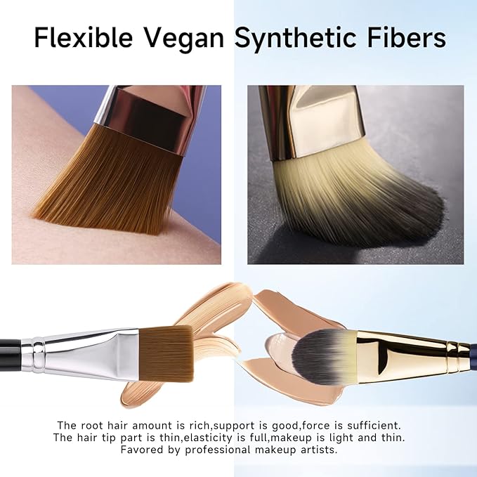 BEILI 2pcs Flat Square Synthetic Foundation Brush for Liquid Cream Facial Mask Concealer Makeup Premium Soft Synthetic Contour Brush for Blending Liquid Cream Foundation Emulsion Cosmetics