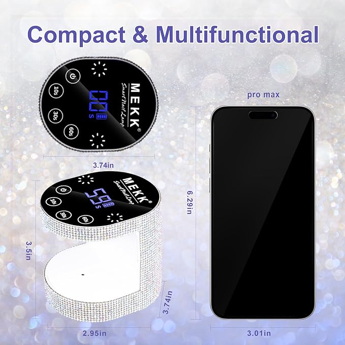 MEKK Cordless Mini UV Light for Gel Nails - 24W Rechargeable Mini UV LED Nail Lamp with Touch Control & Auto Sensor,Diamond Flash Cure Lamp,4 Timers,Portable Nail Light for Salon & Home-Diamond White