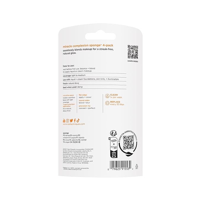 Real Techniques Miracle Complexion Beauty Sponge Makeup Blender, Set of 4