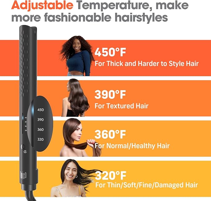 Quico Hair Straightener, 110-240V Global Travel Hair Straighteners for women, 15s Fast Heating, Professional Negative Ion Flat Iron, Temp Memory, 320℉-450℉, Auto-Off, with Glove and Clips, Gift, Black