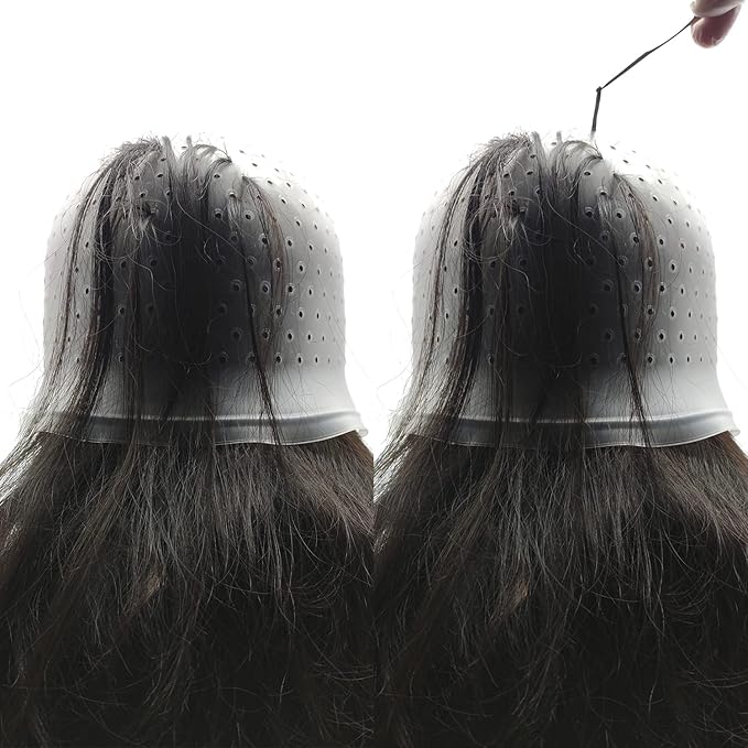 3 Pieces Reusable Highlighting Cap Hair Dye Kit Highlight Bleach Hair Coloring Cap with Metal Hook Silicone Highlight for Home Salon Use White