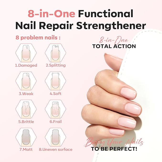 modelones Nail Strengthener Pale Pink White Nail Repair for Damaged Nails Strengthening Polish 15ml Nail Growth and Strengthener Natural Concealer Foundation Nail Care Gifts for Women