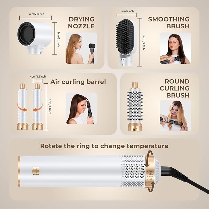 5 in 1 Hair Dryer Brush Set, Negative Ion Blow Dryer Brush Upgrade Hot Air Brush Air Styler Curling Wrap Air Curler, Curling Iron Hair Styling Tools As A Gift for Straight/Curl/Drying/Smoothing