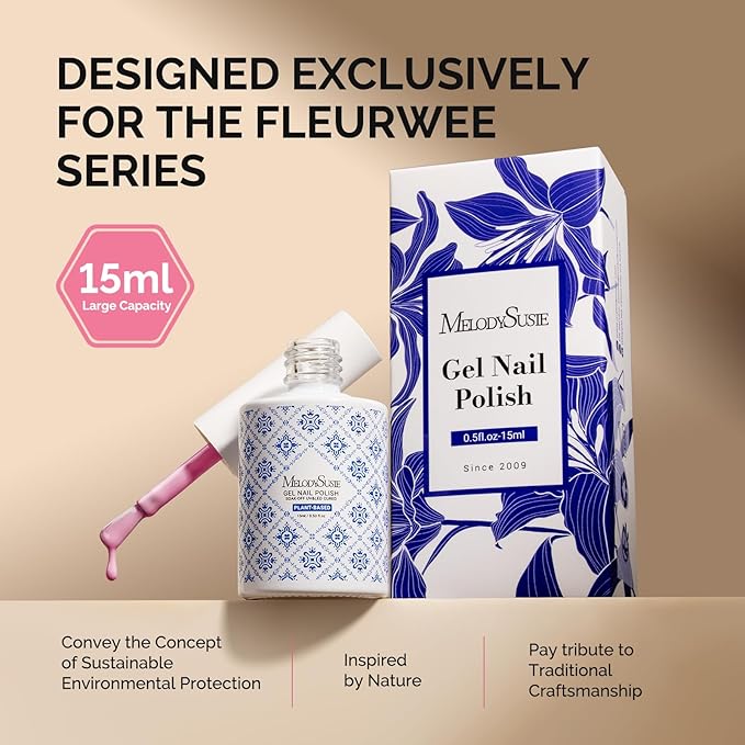 MelodySusie Fleurwee Plant Based Gel Nail Polish, Hema Free Strawberry Pink Nail Polish, Soak Off UV LED Gel Polish Gift for Women 21 Non Toxic Long Lasting Nail Art Manicure Salon DIY at Home B1602