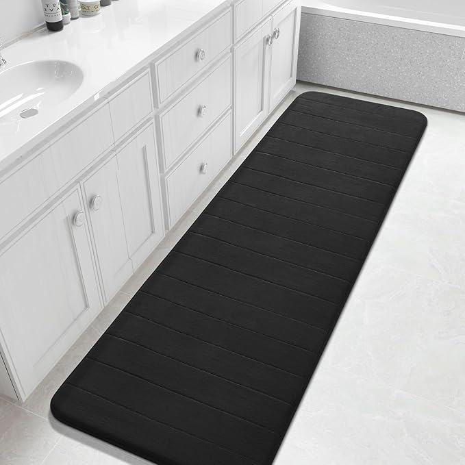 Yimobra Bathroom Runner Rugs 72"x24" Non Slip Washable Memory Foam Bath Mat, Super Soft Water Absorbent Hallway Carpet for Vanity Tub Shower, Black