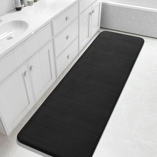 Yimobra Bathroom Runner Rugs 72"x24" Non Slip Washable Memory Foam Bath Mat, Super Soft Water Absorbent Hallway Carpet for Vanity Tub Shower, Black