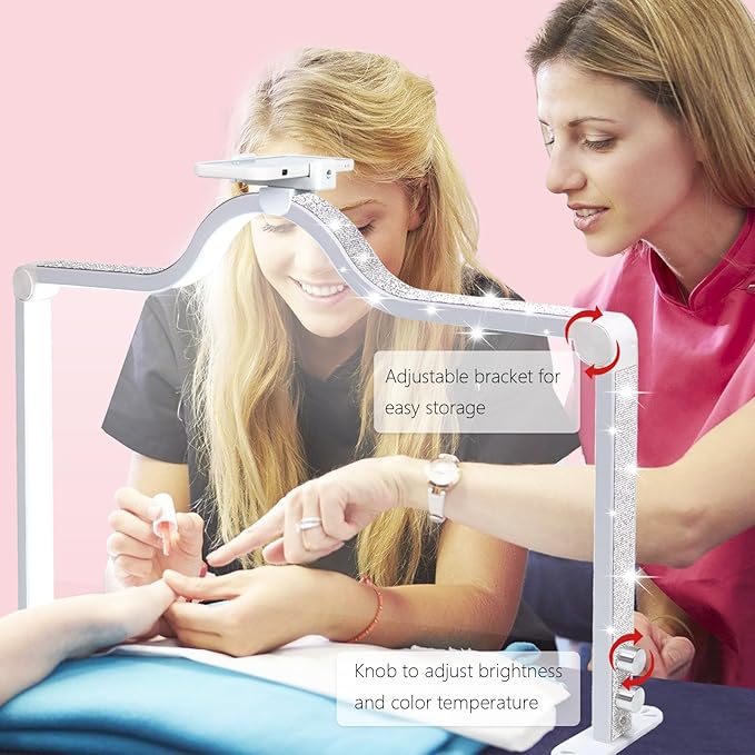 34-Inch Nail Light for Desk, 3-Level Dimming Half Moon Light, 3360LM Lamp, Adjustable with Phone Holder, Eye Protection – Ideal for Nail Techs - White