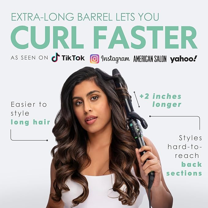 MINT Professional Extra Long Hair Curling Iron 1 1/4 inch | 2-Heater Ceramic Barrel That Stays Hot | 1.25 Inch Hair Iron Curler for Medium to Large Curls | Travel-Ready International Dual Voltage