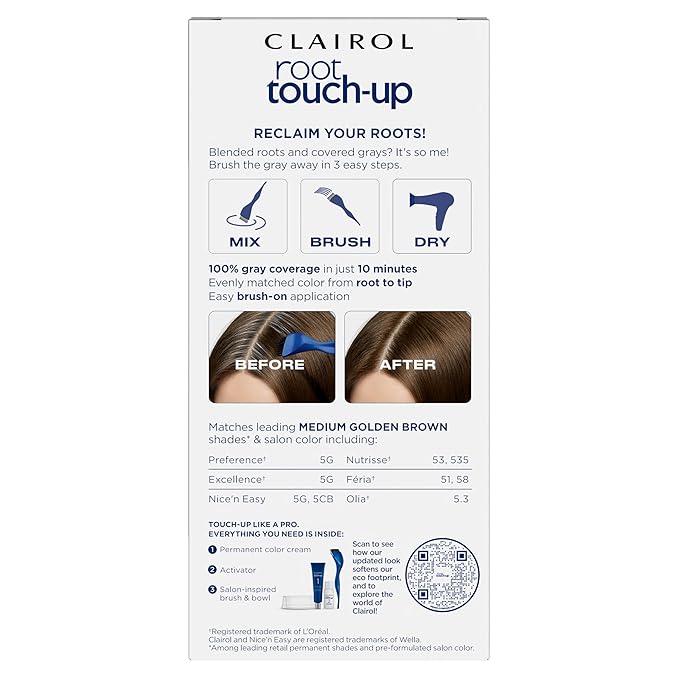 Clairol Root Touch-Up by Nice'n Easy Permanent Hair Dye, 5G Medium Golden Brown Hair Color, Pack of 2