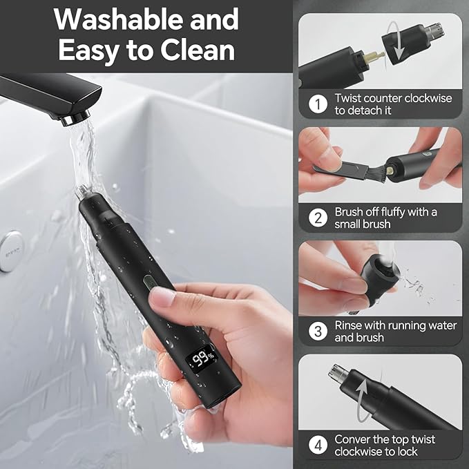 RUIM Nose Hair Trimmer for Men & Women - 3-in-1 Electric Ear & Eyebrow Trimmer, USB Rechargeable Facial Groomer with LED Light, Painless Nose and Ear Hair Remover, Dual Edge Blades