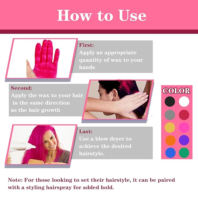 Pink Hair Color Wax, Temporary Washable Hair Color Dye for Kids, Temporary Dye Wax Natural Hairstyle Cream Hair Pomades for Women & Men Party Cosplay Halloween