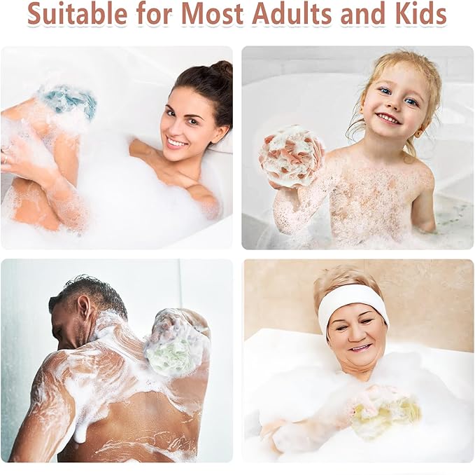 Shower Loofah Bath Sponge, 60G Loofah Exfoliating Body Scrubber, 4 Color Mesh Shower Pouf Balls for Body Wash (Caramel Coffee)