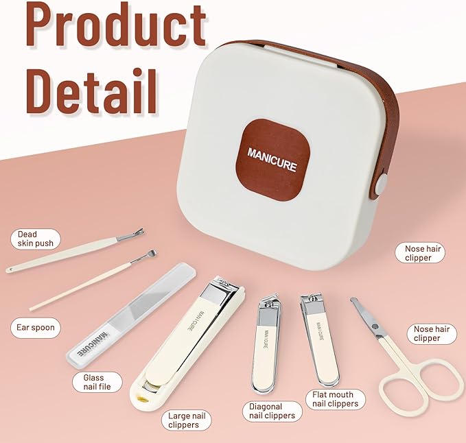 Nail Clippers Set 7 Pieces Stainless Steel Professional Grooming Kits, Fingernail and Toenail Clipper Cutters with Luxurious Travel Case Nail Care Tools Manicure Pedicure Kit