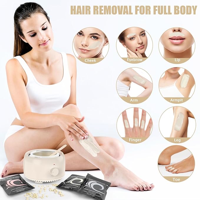 Waxing Kit - Wax Warmer for Hair Removal, Hard Wax Kit with 14oz 5 Bags Hard Wax Beans for Full Body, Legs, Face, Eyebrows, Bikini, Brazilian Waxing Kit for Women Men
