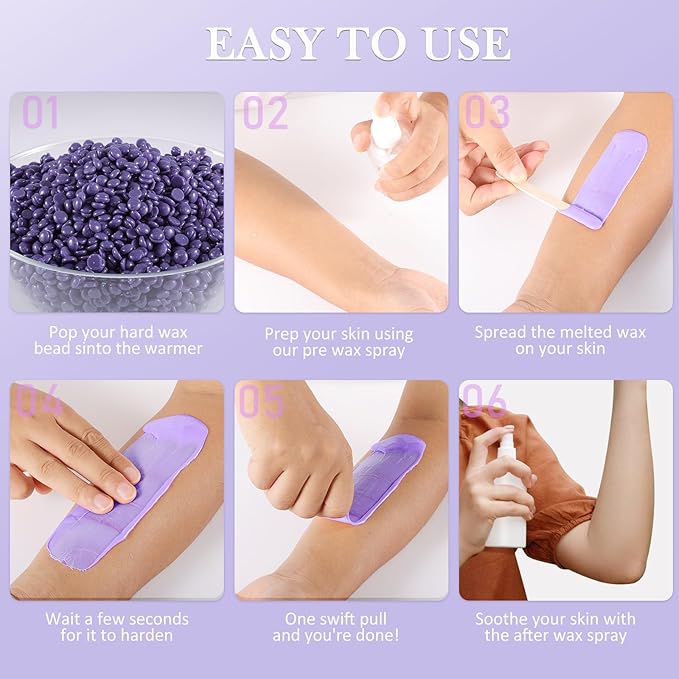 Wax Beads for hair removal- 3lb Hard Wax Professional Beans - Low Termperature Stripless Melting Wax for Body, Leg, Bikini Back, Nose, Upper Lip, Facial, Underarm - Brazilian Painless Waxing