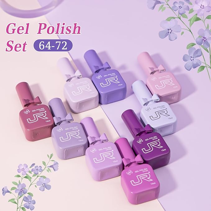 JR 9pcs 15ml Gel Nail Polish Set Including Lavender Purple Gel Polish Kit UV LED Soak Off Polish Home DIY Gift Purple Set