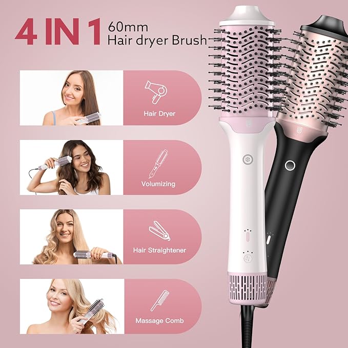 Blow Dryer Brush Hair Dryer | One-Step Hot Air Brush with Oval Volumizer High-Speed Hair Styler with Negative Ions for Drying & Smoothing & Volumizing for All Hair Types 110000 RPM White