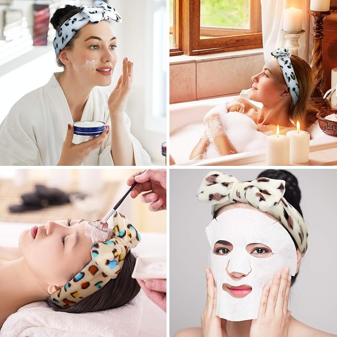 3 Pcs Towel Headbands for Women Headband for Washing Face Facial Hair Band Skincare Microfiber Bowtie Headband Makeup Terry Cloth Headbands Spa Shower Hair Band for Women Girls (Vivid Patterns)