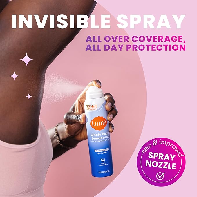 Lume Invisible Spray Deodorant For Women - Whole Body Deodorant Spray - 72 Hr Odor Control - Ozone Friendly, Natural Propellant - Aluminum & Baking Soda Free, Skin Loving - 3.6 ounce (Clean Tangerine)