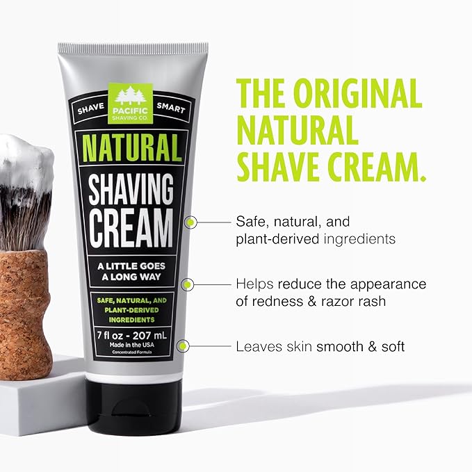 Pacific Shaving Company Natural Shaving Cream - Shea Butter + Vitamin E Shave Cream for Hydrated Sensitive Skin - Clean Formula for a Smooth, Anti-Redness + Irritation-Free Shave Cream (7 Oz, 2 Pack)