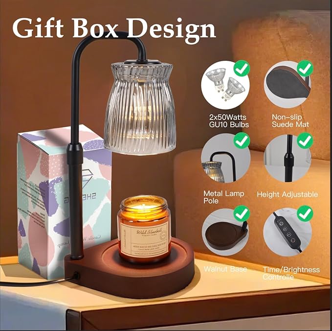 Shering Candle Warmer Lamp with Timer Dimmable, Gift Box, Gifts for Her, Birthday Gifts for Women, House Warming Gift New Home Decor, Wax Melt Warmer for Scented Jar Candles