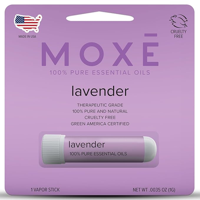 MOXE Lavender Essential Oil Nasal Inhaler, Therapeutic No-Mess Aromatherapy, Relaxation, Naturally Calming, Before Sleep Routine, Uplifts Mood, Pure and Undiluted, Made in USA (1 Pack)