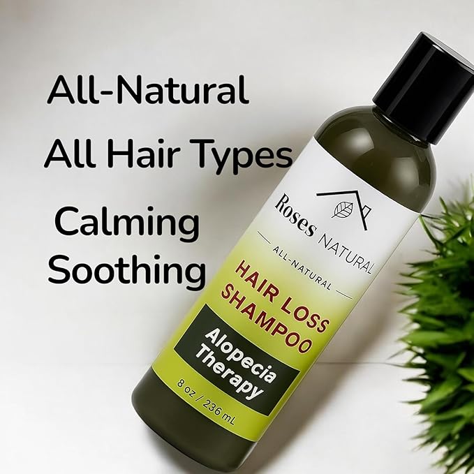 Hair Loss Shampoo with African Black Soap, Alopecia Therapy, All-Natural, 8 oz, Herbal Hair Thickening, Women & Men, Color Treated Hair, Plant-based, Made in the USA