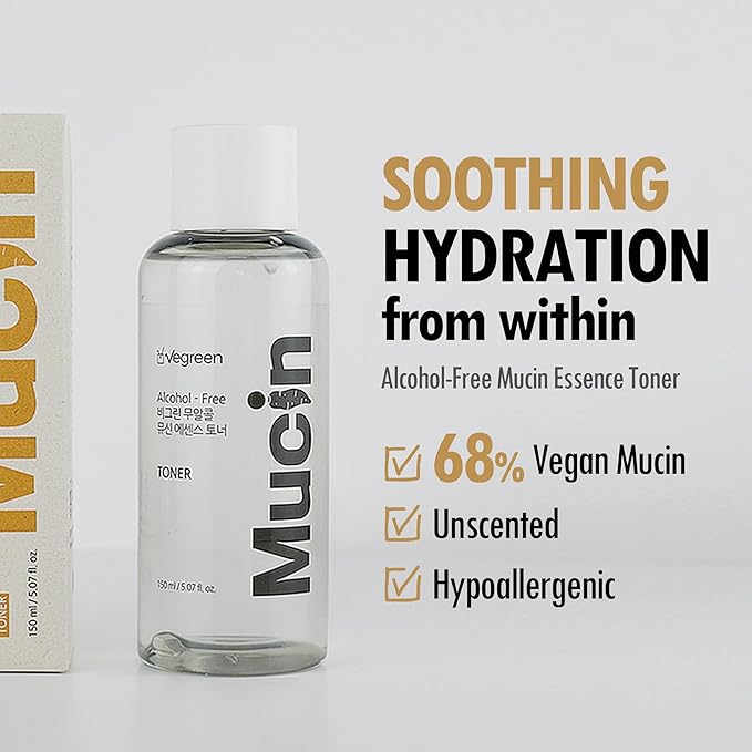 VEGREEN Alcohol-Free Vegan Nature Mucin Essence Toner - Hydrating & Calming Korean Toner with 68% Wild Yam Extract | Skin Barrier Repair & Glass Skin Glow for All Skin Types - 5.07 fl oz