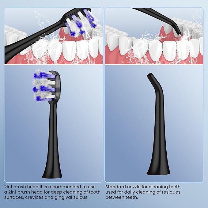 Portable Water flosser with Electric Toothbrush, 2 in 1 Teeth Cleaning Kit, Electric Toothbrush and flosser Combo, Water Flosser for Travel and Home-(Black)