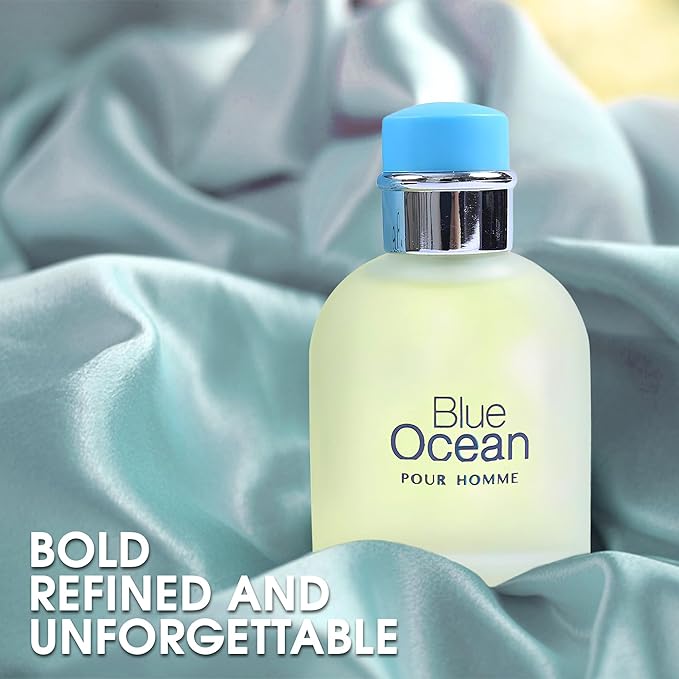 Blue Ocean Sensual Woody Fragrance for Men | Long Lasting Cologne Aromatic Scent, Eau de Parfum Natural Spray - Great Holiday Gift, 3.4 Fl Oz/100 Ml