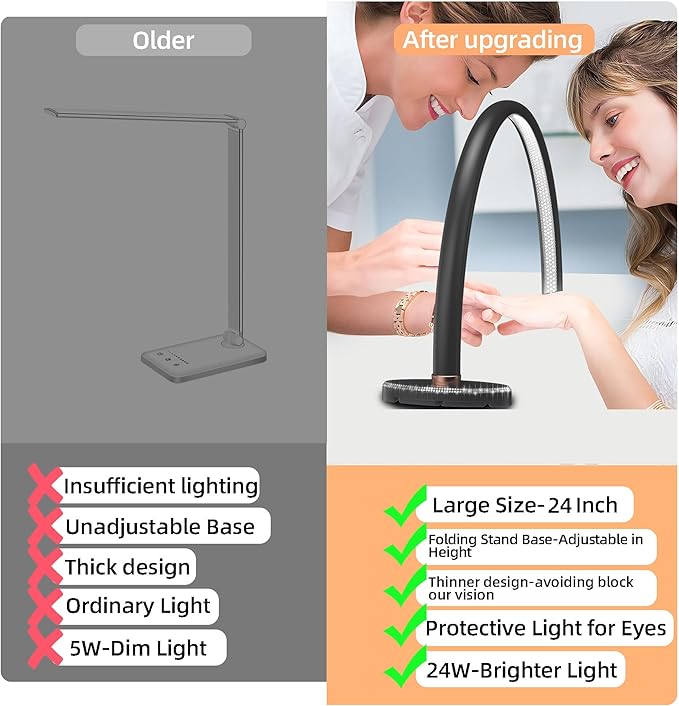 Half Moon Light for Nail Desk, Black Nail Tech Desk Lamp with Stepless Dimming, 3 Color Temperature, for Manicure, Tattoos, Eyebrows, Beauty