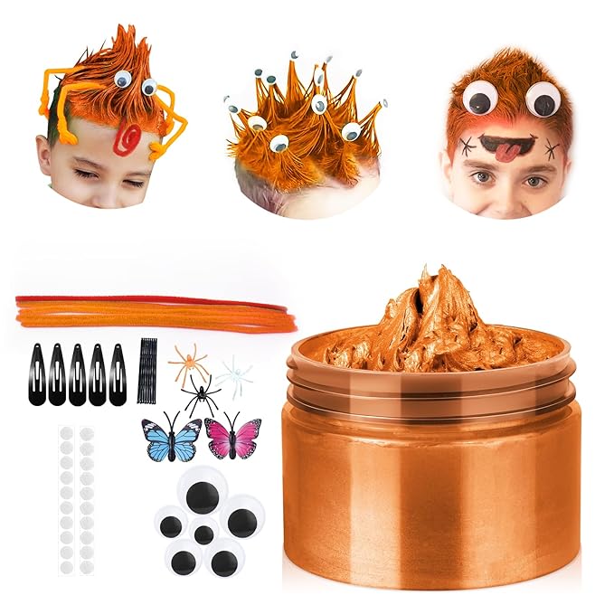 Orange Temporary Hair Color Wax Kit for teenagers,Crazy Hair Day Accessories, Gifts for Kids,Instant Hair Dye Color Wax for Party, Cosplay, Halloween, Christmas,Washable Crazy Hair Style