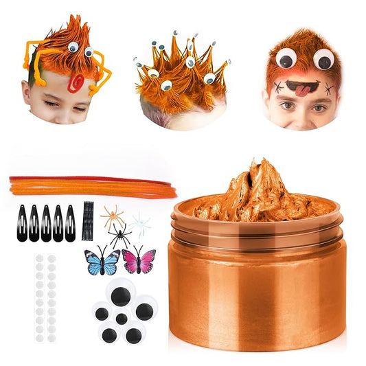Orange Temporary Hair Color Wax Kit for teenagers,Crazy Hair Day Accessories, Gifts for Kids,Instant Hair Dye Color Wax for Party, Cosplay, Halloween, Christmas,Washable Crazy Hair Style