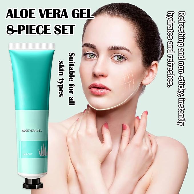 8Pcs Organic Aloe Vera Gel for After Sun Skin Care,Natural Moisturizing Aloe Vera Gel for Face & Body,Easy to Portable Face Moisturizer,Travel Size Pure Vera Aloe Gel for all Skin Types L