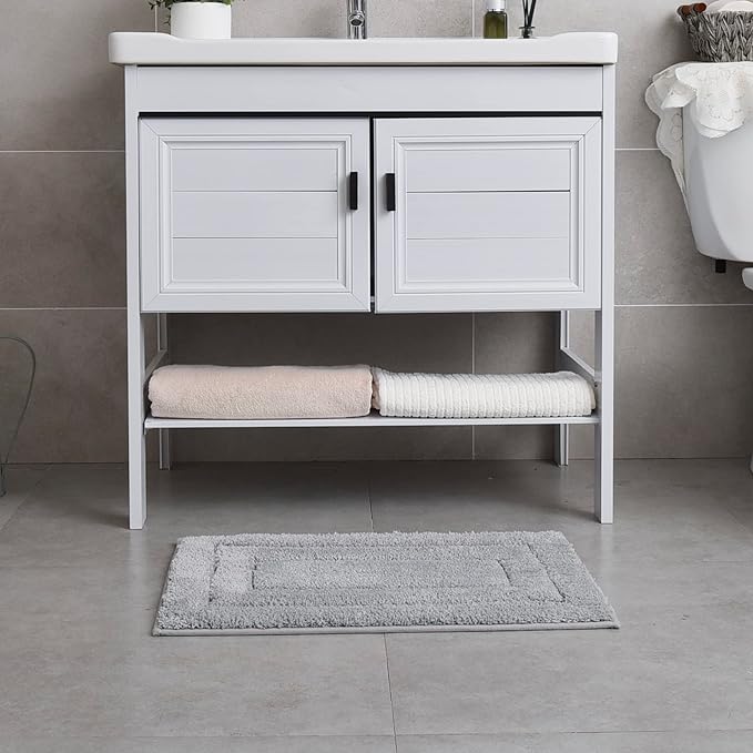 GRANNY SAYS Bathroom Rugs Sets 2 Piece,Soft Bath Mats for Bathroom, Bath Rugs Non Slip Washable, Absorbent Bath Rug for Tub, Shower and Toilet, Bath Mat Set (Gray, 20" x 32" + 16" x 24")