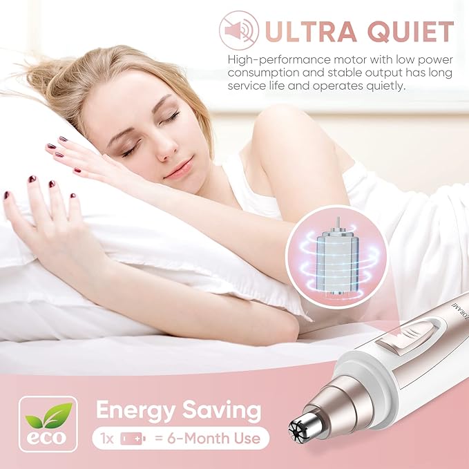 Ear and Nose Hair Trimmer Clipper - 2025 Professional Painless Eyebrow & Facial Hair Trimmer for Men Women, Battery-Operated Trimmer with IPX7 Waterproof, Dual Edge Blades for Easy Cleansing Pink