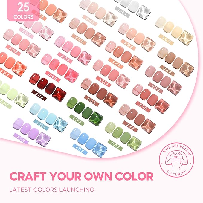 COSCELIA Jelly Gel Polish Set 25pc Brown Fall Colors Translucent Ice Jelly Gel Nail Polish for Women All Seasons Red Green Blue Pink Nail Manicure Kit Salon DIY at Home Christmas Gifts for Women
