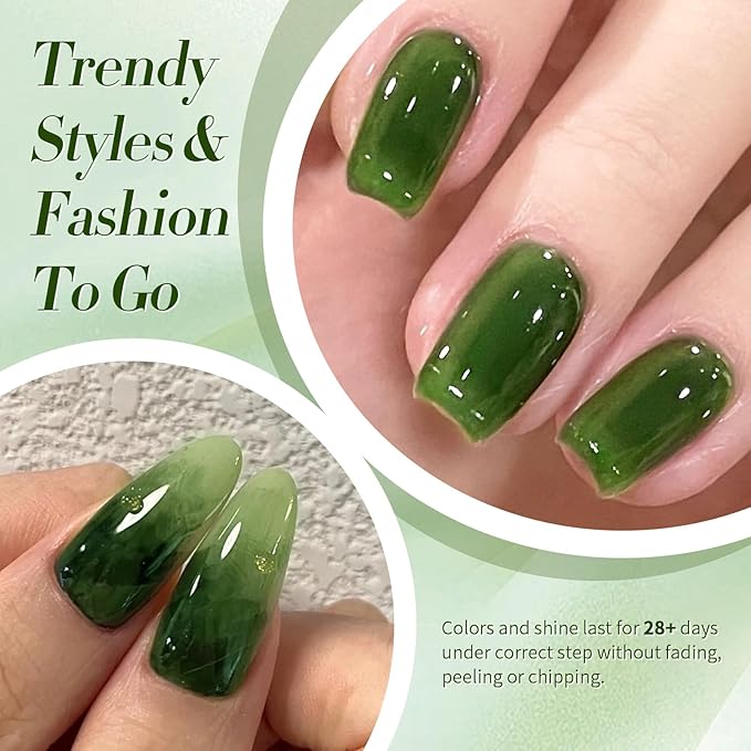 Born Pretty Jelly Gel Nail Polish, Jelly Green Sheer Gel Nail Polish, Dark Green Transparent Neutral Nail Polish Soak Off U v Nail Gel Diy Art for Girls Women 15ML