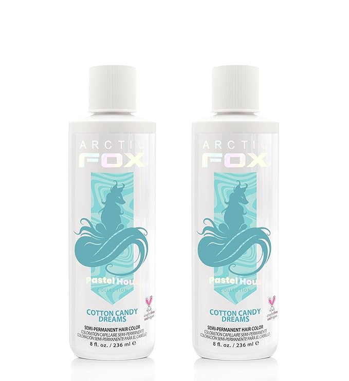 Arctic Fox Semi-Permanent Hair Dye, Vegan & Cruelty-Free, Pastel Blue, Ammonia-Free, Peroxide-Free, Conditioning Color, For Bleached Hair, Cotton Candy Dreams, 8 Fl Oz (Pack of 2)