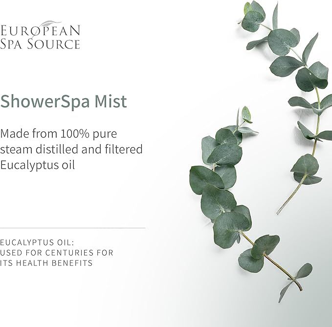 European Spa Source Special Edition - Eucalyptus, Wood Smoke + Leather ShowerSpa Mist Spray for Aromatherapy, at Home Spa Experience, Sinus Congestion Relief, and Tension Relief, 4 fl oz.