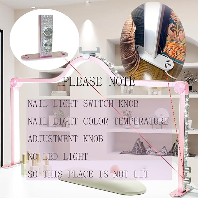 KEDAO Nail Light for Desk Half Moon Light for Nail Desk 34Inch Foldable LED Table Lamp Manicure for Table Adjustable Dimmable Half Moon Lamp for Lash Beauty Tattoos Crafts Pink